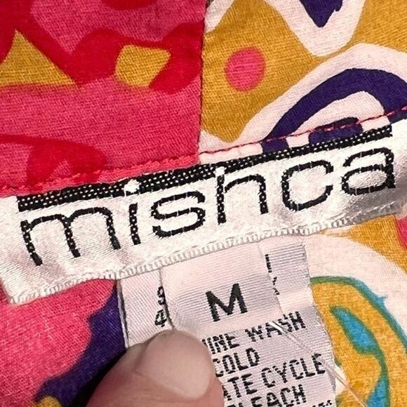 Mishca Size Medium Blouse Tie Front Blouse Top Boho Artsy Cotton Shirt - Picture 7 of 8